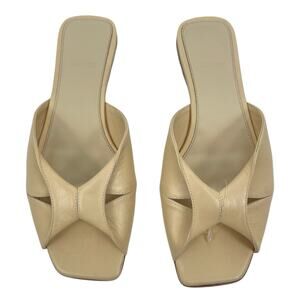 Theory Twisted Leather Sandal Slide Open Toe Beige Women Size 38